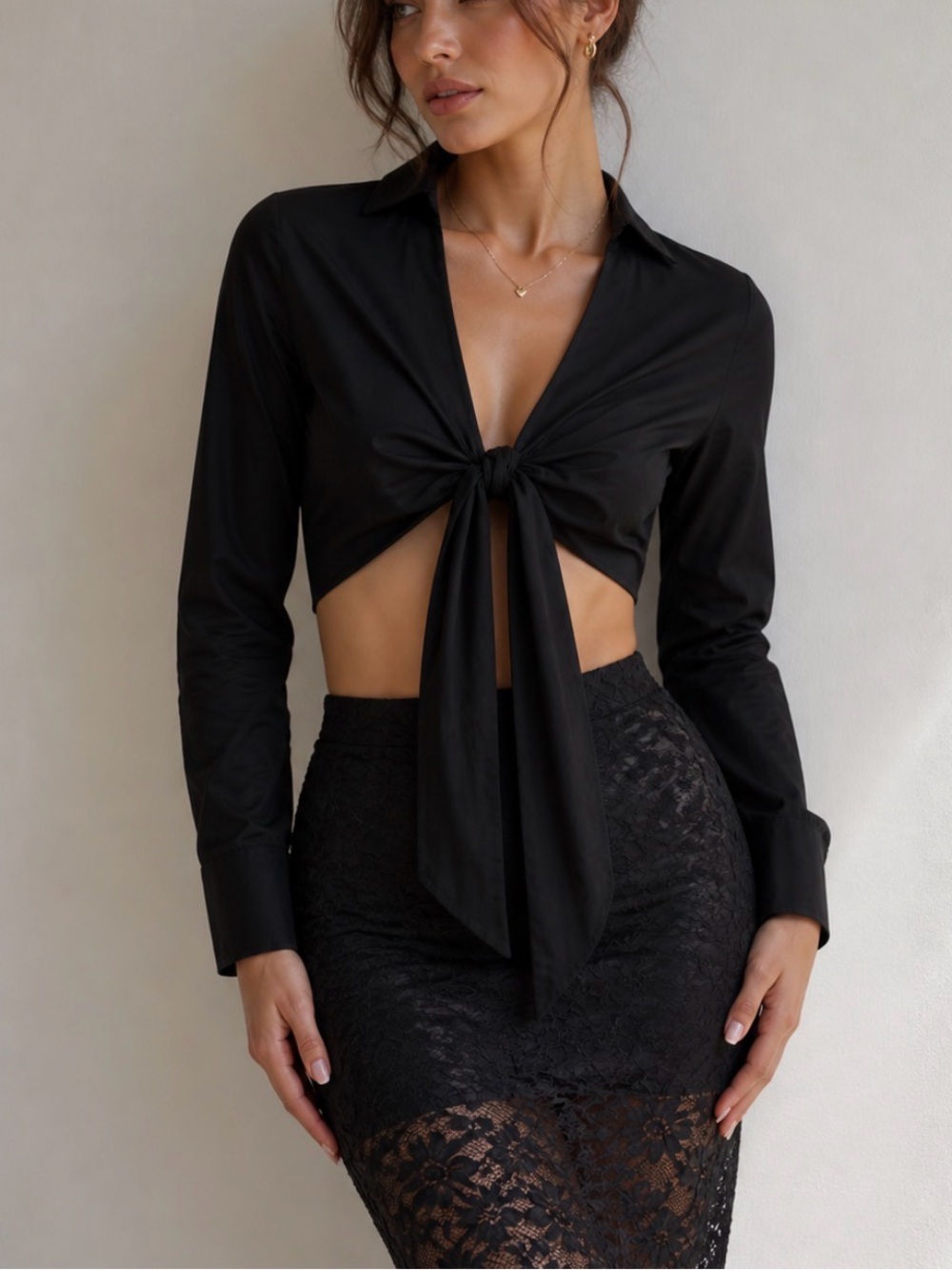 Veronica Beard Tie Front Blouse Black Small